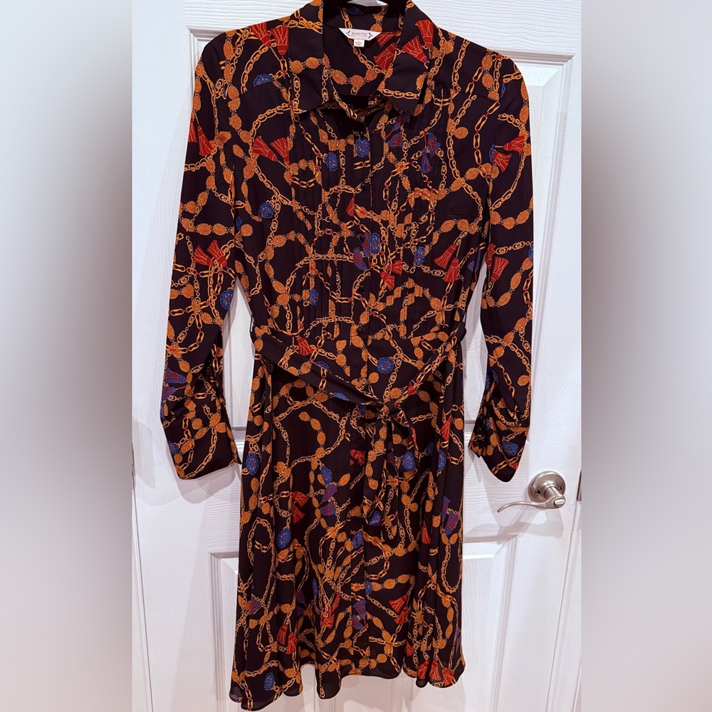 Nanette Lepore Black and Orange Chain Print Dress